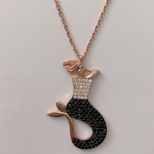 Mermaid 925 silver necklace black 14k rose gold plated